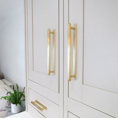 Satin Brass Hexagonal Cabinet T Bar Handle - Solid Brass - Hole Centre 384mm - SE Home