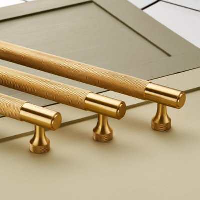 Satin Brass Knurled Cabinet T Bar Handle - Solid Brass - Hole Centre ...
