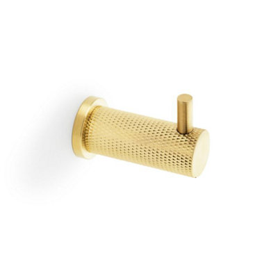 Satin Brass Knurled Coat Hook Gold Industrial Textured Hanging Peg
