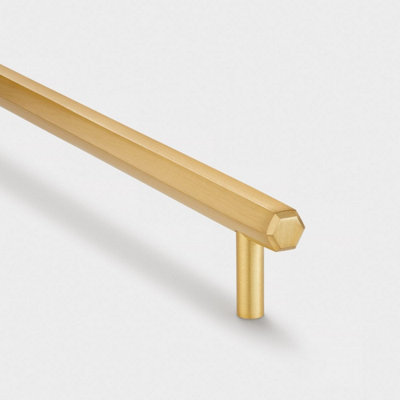 Satin Brass Slim Hexagonal Cabinet T Bar Handle - Solid Brass - Hole Centre 160mm - SE Home