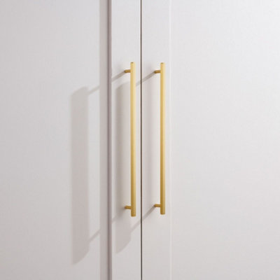 Satin Brass Slim Hexagonal Cabinet T Bar Handle - Solid Brass - Hole Centre 384mm - SE Home