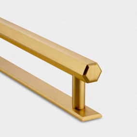 Satin Brass Slim Hexagonal Cabinet T Bar Handle With Backplate - Solid Brass - Hole Centre 128mm - SE Home