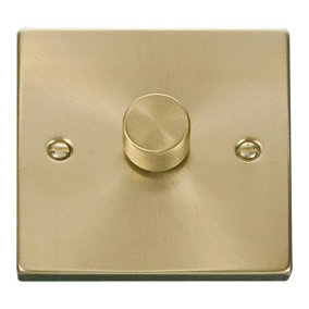 Satin / Brushed Brass 1 Gang 2 Way LED 100W Trailing Edge Dimmer Light Switch - SE Home