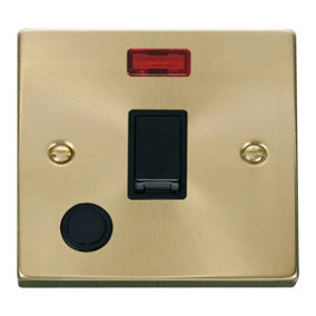 Satin / Brushed Brass 1 Gang 20A DP Switch With Flex With Neon - Black Trim - SE Home