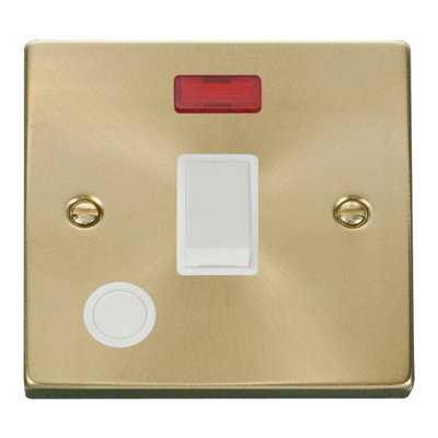 Satin / Brushed Brass 1 Gang 20A DP Switch With Flex With Neon - White Trim - SE Home