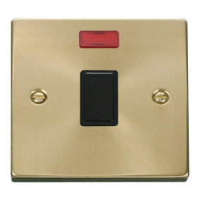 Satin / Brushed Brass 1 Gang 20A DP Switch With Neon - Black Trim - SE Home