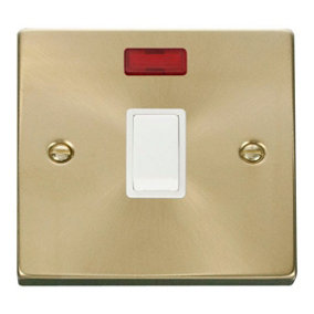 Satin / Brushed Brass 1 Gang 20A DP Switch With Neon - White Trim - SE Home