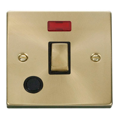 Satin / Brushed Brass 1 Gang 20A Ingot DP Switch With Flex With Neon - Black Trim - SE Home