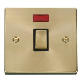 Satin / Brushed Brass 1 Gang 20A Ingot DP Switch With Neon - Black Trim - SE Home