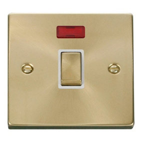 Satin / Brushed Brass 1 Gang 20A Ingot DP Switch With Neon - White Trim - SE Home