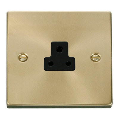 Satin / Brushed Brass 1 Gang 2A Round Pin Socket - Black Trim - SE Home