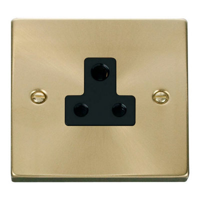 Satin / Brushed Brass 1 Gang 5A Round Pin Socket - Black Trim - SE Home