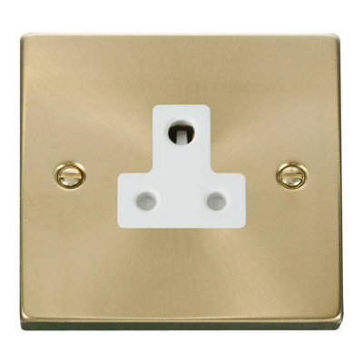 Satin / Brushed Brass 1 Gang 5A Round Pin Socket - White Trim - SE Home