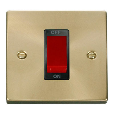 Satin / Brushed Brass 1 Gang Size 45A Switch - Black Trim - SE Home