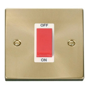 Satin / Brushed Brass 1 Gang Size 45A Switch - White Trim - SE Home