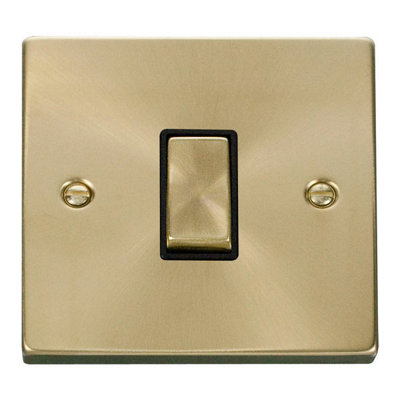 Satin / Brushed Brass 10A 1 Gang 2 Way Ingot Light Switch - Black Trim - SE Home