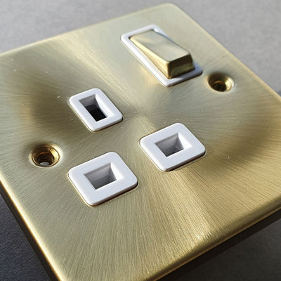 Satin / Brushed Brass 10A 1 Gang 2 Way Ingot Light Switch - White Trim ...