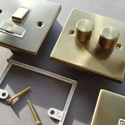 Satin / Brushed Brass 10A 1 Gang 2 Way Ingot Light Switch - White Trim ...