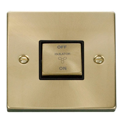 Satin / Brushed Brass 10A 1 Gang Ingot 3 Pole Fan Isolation Switch - Black Trim - SE Home