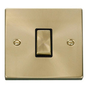Satin / Brushed Brass 10A 1 Gang Intermediate Ingot Light Switch - Black Trim - SE Home