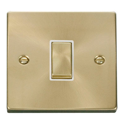 Satin / Brushed Brass 10A 1 Gang Intermediate Ingot Light Switch - White Trim - SE Home