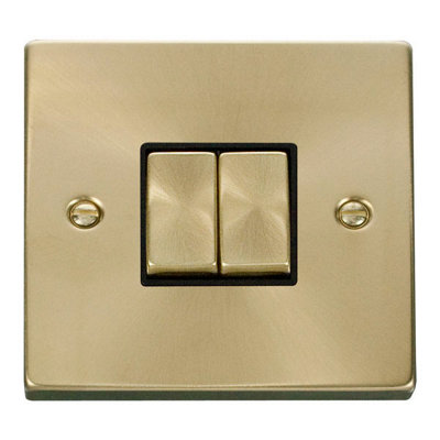 Satin / Brushed Brass 10A 2 Gang 2 Way Ingot Light Switch - Black Trim - SE Home