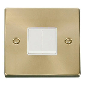 Satin / Brushed Brass 10A 2 Gang 2 Way Light Switch - White Trim - SE Home