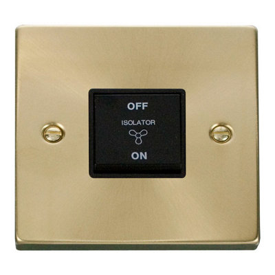 Satin / Brushed Brass 10A 3 Pole Fan Isolation Switch - Black Trim - SE Home