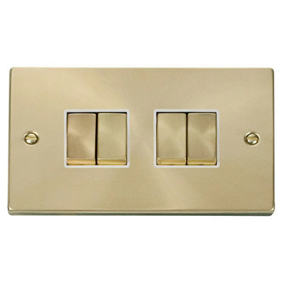 Satin / Brushed Brass 10A 4 Gang 2 Way Ingot Light Switch - White Trim - SE Home