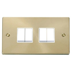 Satin / Brushed Brass 10A 4 Gang 2 Way Light Switch - White Trim - SE Home
