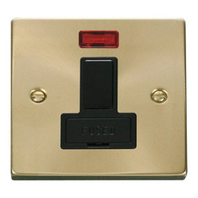 Satin / Brushed Brass 13A Fused Connection Unit Switched With Neon - Black Trim - SE Home