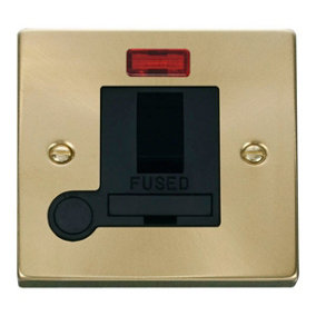 Satin / Brushed Brass 13A Fused Connection Unit Switched With Neon With Flex - Black Trim - SE Home