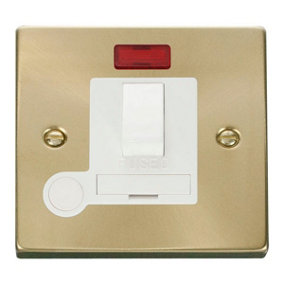 Satin / Brushed Brass 13A Fused Connection Unit Switched With Neon With Flex - White Trim - SE Home