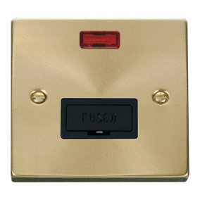 Satin / Brushed Brass 13A Fused Connection Unit With Neon - Black Trim - SE Home
