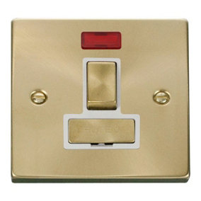 Satin / Brushed Brass 13A Fused Ingot Connection Unit Switched With Neon - White Trim - SE Home