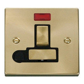 Satin / Brushed Brass 13A Fused Ingot Connection Unit Switched With Neon With Flex - Black Trim - SE Home