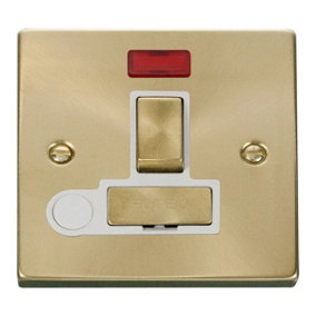 Satin / Brushed Brass 13A Fused Ingot Connection Unit Switched With Neon With Flex - White Trim - SE Home