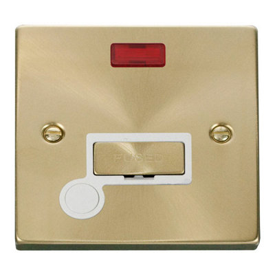 Satin / Brushed Brass 13A Fused Ingot Connection Unit With Neon With Flex - White Trim - SE Home