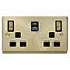 Satin / Brushed Brass 2 Gang 13A DP Ingot Type A & C USB Twin Double Switched Plug Socket - Black Trim - SE Home