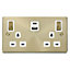 Satin / Brushed Brass 2 Gang 13A DP Ingot Type A & C USB Twin Double Switched Plug Socket - White Trim - SE Home