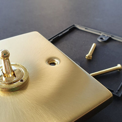 Satin / Brushed Brass 2 Gang 13A Twin Double Switched Plug Socket ...