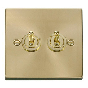 Satin / Brushed Brass 2 Gang 2 Way 10AX Toggle Light Switch - SE Home