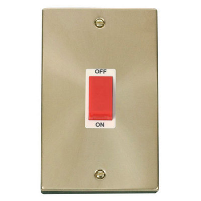 Satin / Brushed Brass 2 Gang Size 45A Switch - White Trim - SE Home