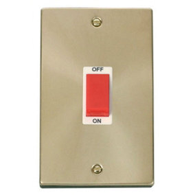 Satin / Brushed Brass 2 Gang Size 45A Switch - White Trim - SE Home