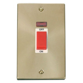 Satin / Brushed Brass 2 Gang Size 45A Switch With Neon - White Trim - SE Home