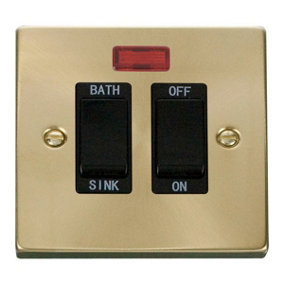 Satin / Brushed Brass 20A DP Sink/bath Switch - Black Trim - SE Home