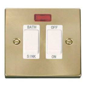 Satin / Brushed Brass 20A DP Sink/bath Switch - White Trim - SE Home