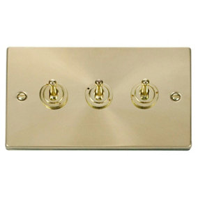 Satin / Brushed Brass 3 Gang 2 Way 10AX Toggle Light Switch - SE Home