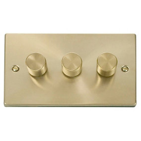 Satin / Brushed Brass 3 Gang 2 Way LED 100W Trailing Edge Dimmer Light Switch - SE Home