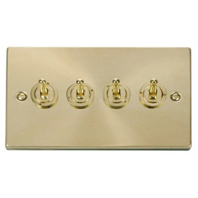 Satin / Brushed Brass 4 Gang 2 Way 10AX Toggle Light Switch - SE Home